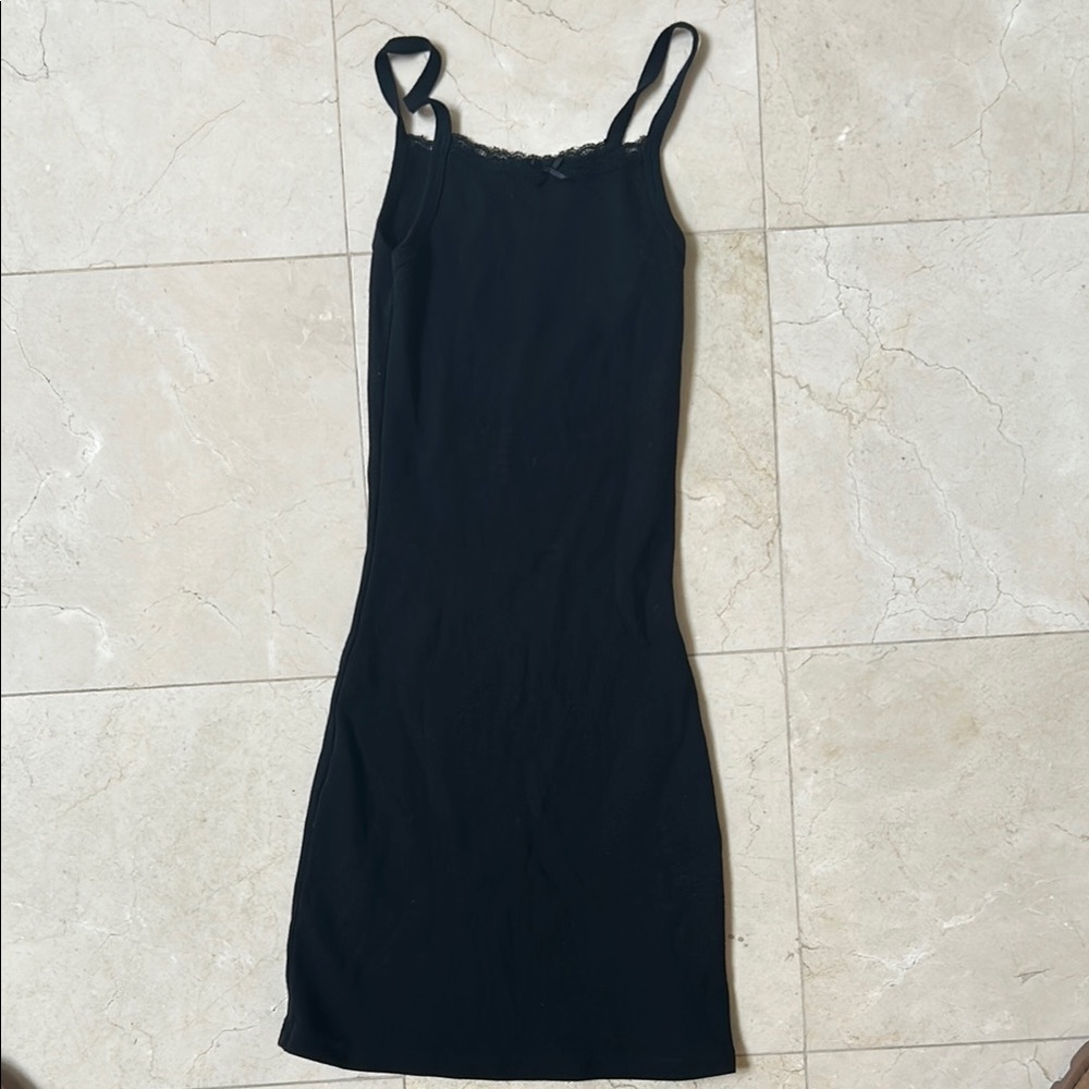 Brandy Melville cotton Black stretch tank Dress - with lace detail at top